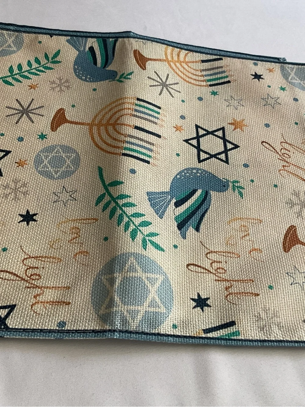 Festive Hanukkah Table Runner - Blue, Teal & Gold